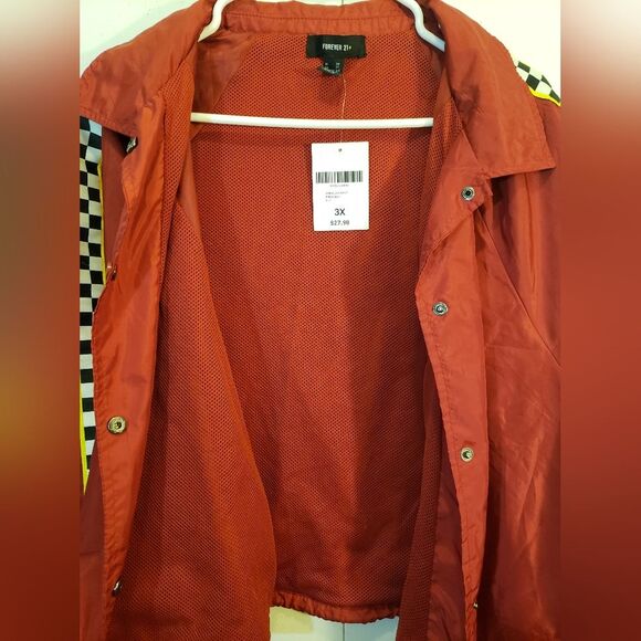 Forever 21 Plus 3X Red Cropped Windbreaker Jacket Racing Stripe Moto Y2K Street - Picture 5 of 8